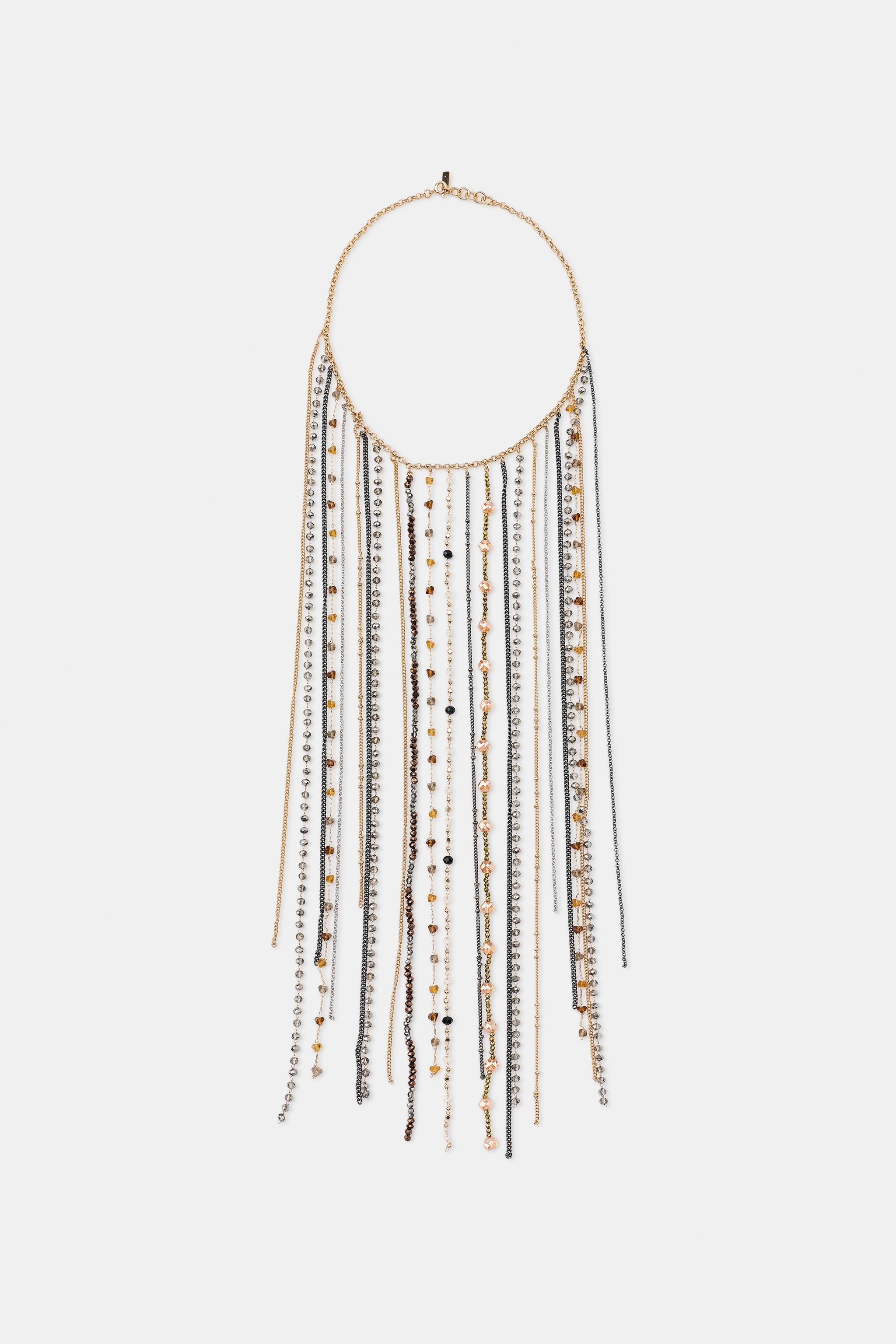 BEADED FRINGE GEM NECKLACE